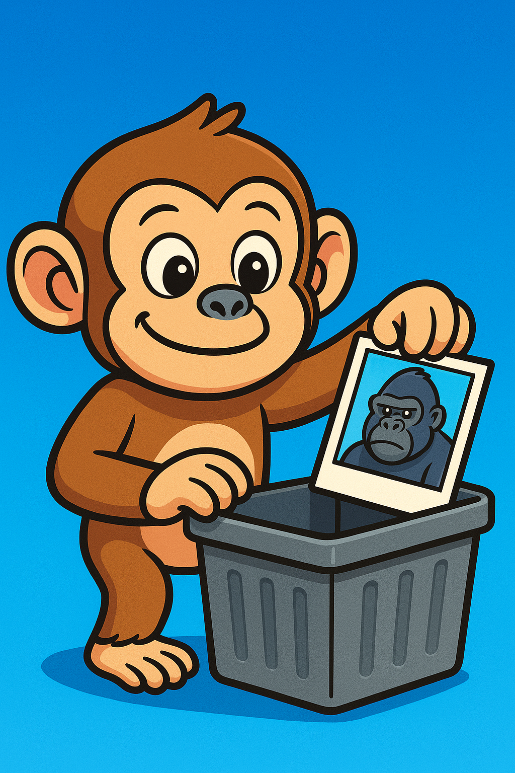 Photo Monkey app illustration showing a cartoon monkey managing photos